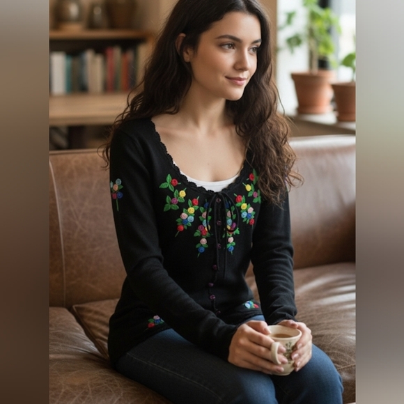 Betsey Johnson Sweaters - Vintage Betsey Johnson floral embroidered cardigan S